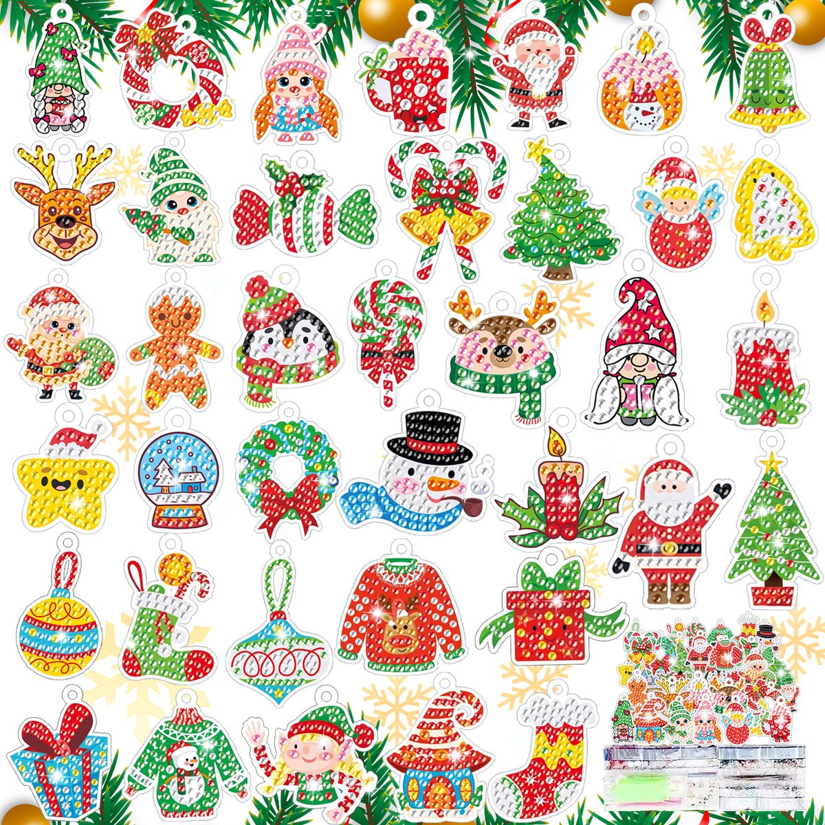 38 PCS Diamond Painting Kit/DIY Diamond Kit voor kinderen/Diamantschilderij/Kinderpatroon Kerstboom decoratie kaart Mozaïek Foto