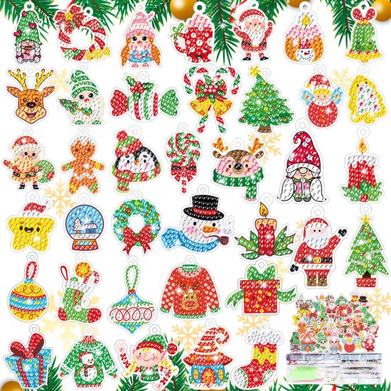 Foto: 38 pcs diamond painting kit diy diamond kit voor kinderen diamantschilderij kinderpatroon kerstboom decoratie kaart moza ek foto