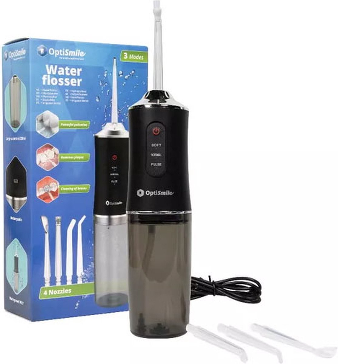 Optismile Waterflosser - Elektrische Monddouche - Draadloos en Oplaadbaar - Inclusief 4 opzetstukken