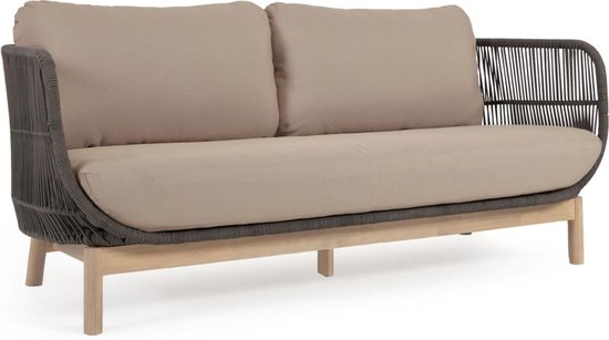 Kave Home - Canapé 3 places Catalina en corde verte et bois d'acacia massif FSC 170 cm