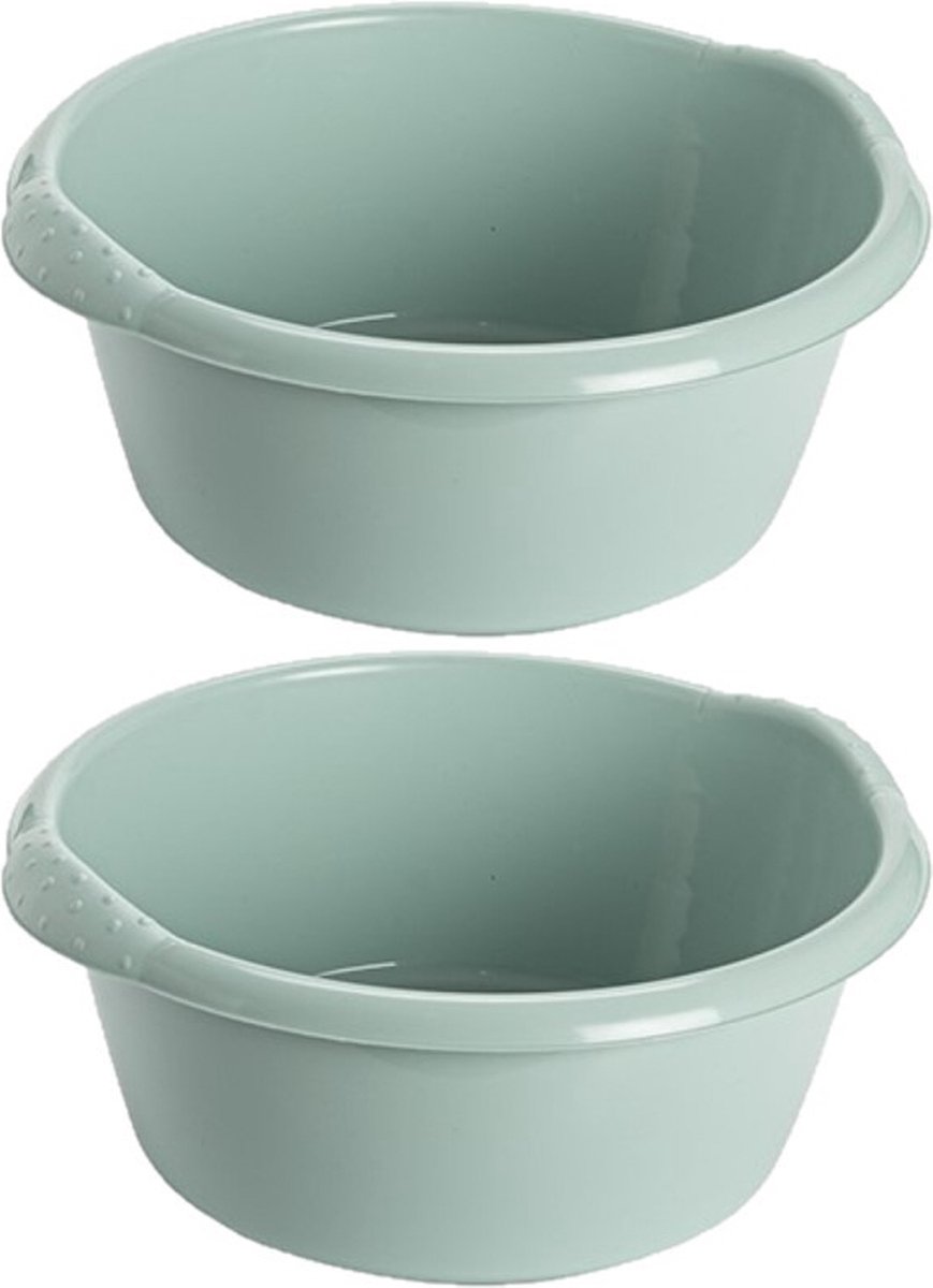Goedkoopste Hega Hogar afwas teiltje - 2x stuks - mintgroen - 6 Liter - Kunststof - Rond - 32 x 13 cm - Huishouden/schoonmaken/wassen
