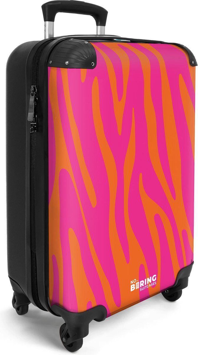 NoBoringSuitcases.com® - Handbagage koffer lichtgewicht - Reiskoffer trolley - Rolkoffer op wieltjes met roze oranje zebraprint - Valies carryon koffertje vakantie - Past binnen 55x40x20 en 55x35x25