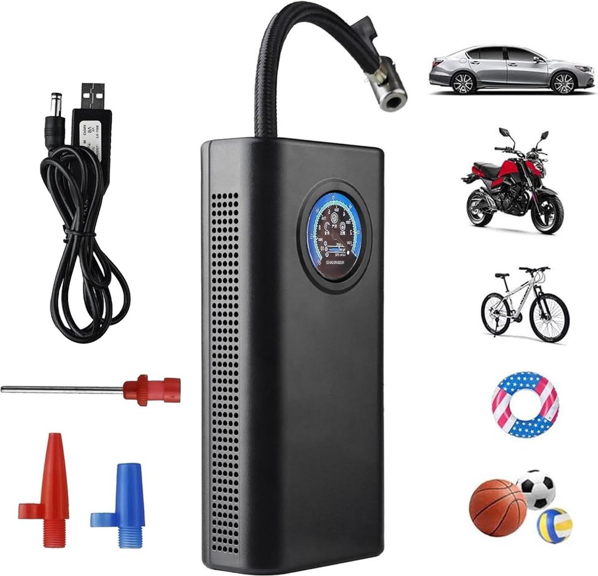 Fietspomp Elektrische luchtpomp oplaadbaar autobanden-pomp 150 psi USB-LEDlicht auto fiets motorfiets ballen Powerbank