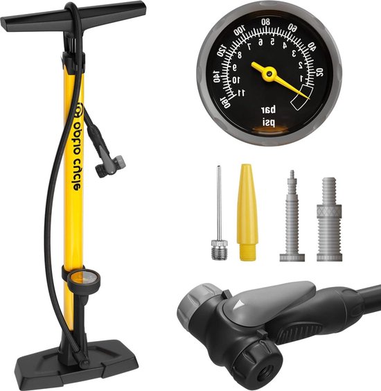 Optio Cycle Fietspomp Staand – Vloerpomp met Manometer 11 Bar / 160 PSI | Fietspomp voor Presta, Schrader Ventielen | Bike Floor Pump voor MTB, Racefiets en E-Bike