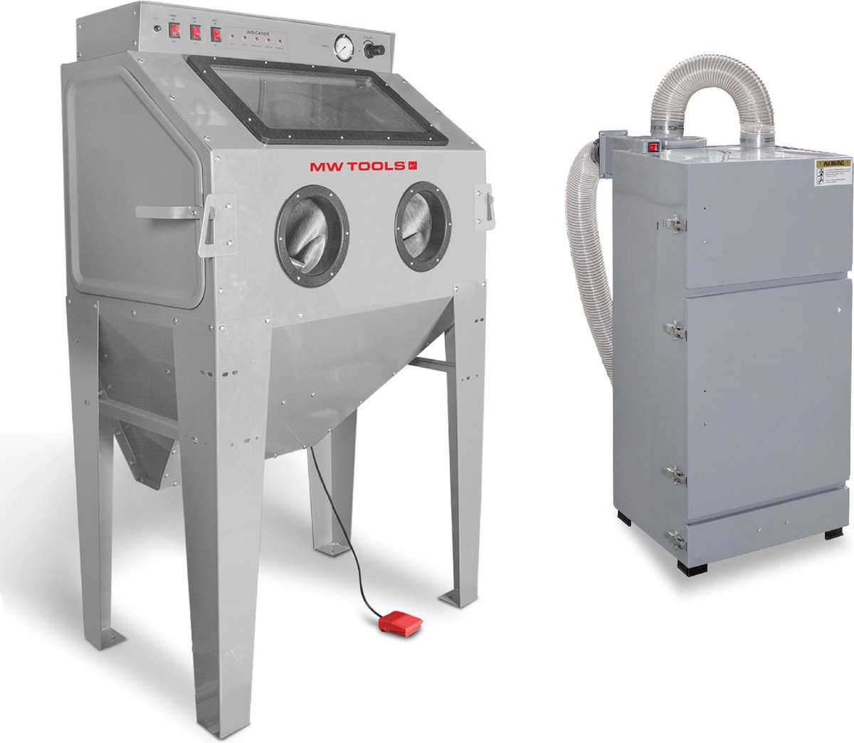 Straalcabine 350 L met externe cyclonische afzuiging en 2 straalkoppen MW Tools CAT415FC