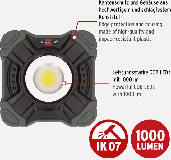 Brennenstuhl 1171250135 Mobiele LED-lamp Met Batterij Jaro 1000 Ma 10w 1000lm Ip54