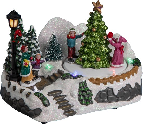 Feeric Lights & Christmas - Kerstdorp kerst tafereel - met beweging - led verlichting - 18 cm
