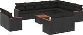 vidaXL - 13-delige - Loungeset - met - kussens - poly - rattan - zwart