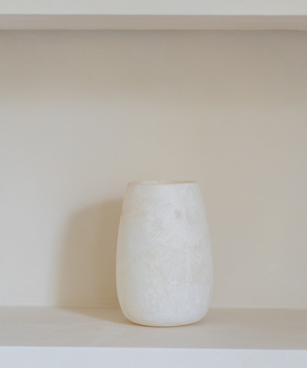 Alabaster (albast) steen waxinelicht houder druppel ovaal – Ecru kandelaar voor waxinelichtjes 20 cm