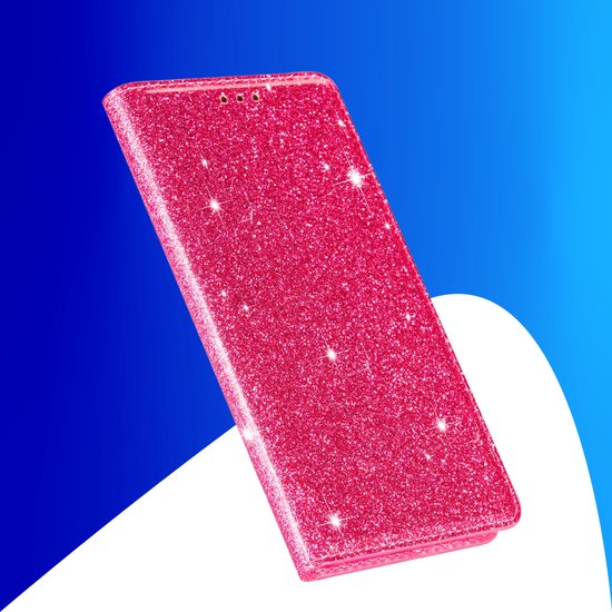 Coque adaptée pour iPhone 16 - Bookcase - Porte-cartes - Portefeuille - Glitter - TPU - Rose