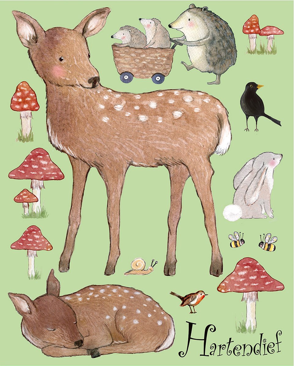 Hertje & vrienden muursticker 57 cm | Voor Baby- & Kinderkamer | Geproduceerd in NL | Eigen Ontwerp | Hartendief Design | Muursticker | Sticker voor muur | Decoratiesticker | Herbruikbaar | Geprint op herplaatsbare stickerfolie