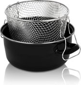 Bol.com Geëmailleerde frites-pan met chroom rand en zeefinzetstuk 24 cm - perfecte warmtegeleiding - frituurpan voor friet en ca... aanbieding