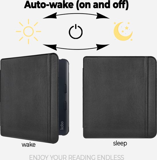 Lunso Geschikt voor Kobo Libra Colour hoes (7 inch) - echt leren sleepcover - Zwart van Lunso — afbeelding 3