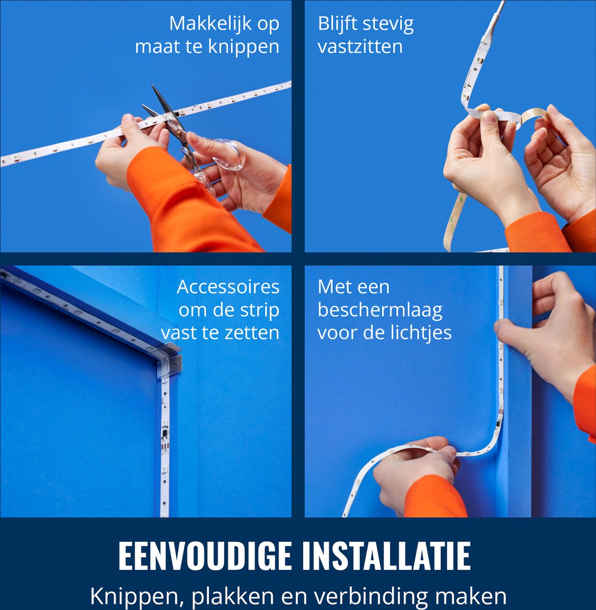 WiZ RGBIC LED strip - 10 meter (2x 5M) - Makkelijke installatie - 16 Miljoen kleuren - Muzieksynchronisatie - RGBIC; meerdere kleur tegelijk — afbeelding 5