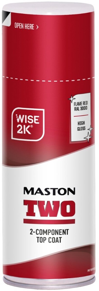 Maston 2K Top Coat - Anti Roest - Hoogglans - Vuurrood (RAL 3000) - Spuitlak - 400 ml