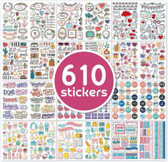 Bruiloft Stickers – 610 Huwelijk Stickers voor Trouwalbum en Planner – Feestelijke Decoratie Fotoalbum