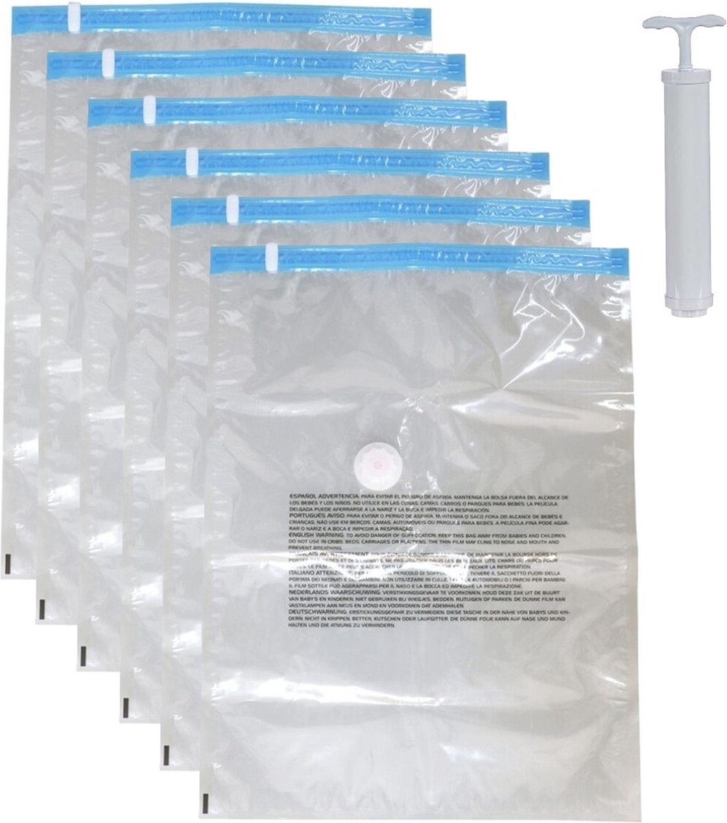 Vacuumzakken voor kleding/textiel - Vacuum opbergzakken - 6x stuks - transparant - 45 x 60 cm - met