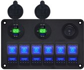 ProRide Schakelpaneel 12V voor Auto/Boot - USB Lader 4 Poorten met Schakelaar - 5V/2.4A - 6 Schakelaars