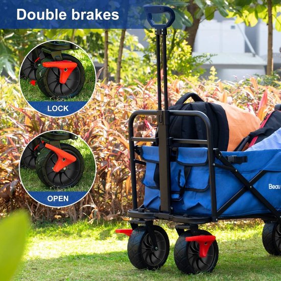 Opvouwbare Festival Trolley Wagon Cart met Rem - Strand Trolley op Wielen - 220KG Capaciteit - All Terrain Utility Wagon - Outdoor Picknick Hilpmiddel Bolderkar van Fuxeon — afbeelding 3