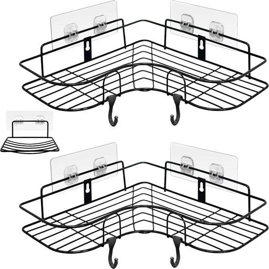 Wisfame Douche Caddy 2 Pack, Zwarte Zelfklevende Plank Metalen Badkamer Plank Geen Boren, Zwarte Drijvende Douche Plank, 30CM Wisfame Douche Caddy 2 Pack, Zwarte Zelfklevende Plank Metalen Badkamer Plank Geen Boren, Zwarte Drijvende Douche Plank, 30CM