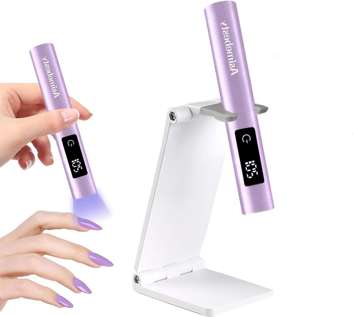 Elektrische Nageldroger Mini Handheld UV LED Nagellamp met Standaard Draagbare Oplaadbare Nageldroger met LED Scherm 20-60-90S Timer Flash Cure UV Nagel Lamp voor Snelle Droging Violet UV Lampen voor Gelnagels
