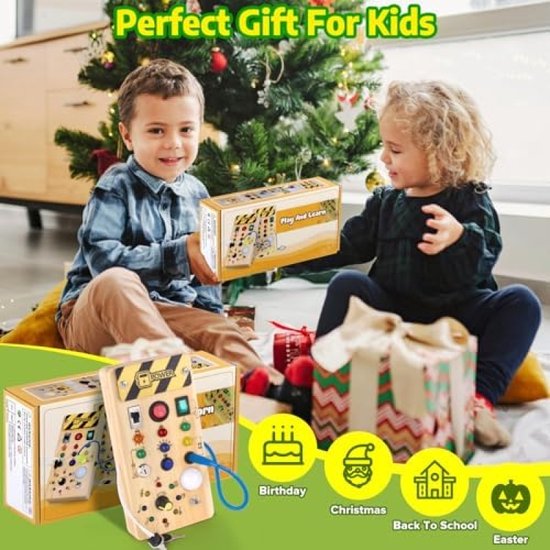 Montessori activiteitenbord met LED lichtschakelaar voor 1-4 jarigen van Tiny Adventures. — afbeelding 4