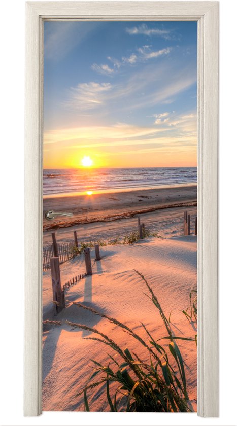 Foto: Deurposter 75x205 cm deursticker strand zee duin zonsondergang landschap meubelfolie zelfklevend deurfolie woonkamer interieurfolie fotobehang deur plakfolie deurstickers deurbehang sticker kamer decoratie