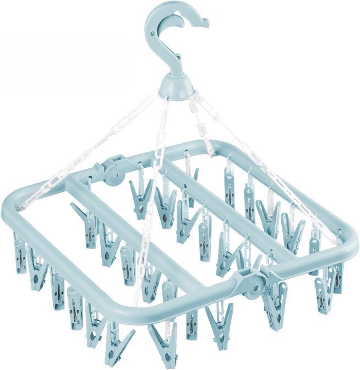 Goedkoopste Kledingdroogrek met 32 ​​clips en opvouwbaar sokkenrek voor het ophangen van druppels - blauw