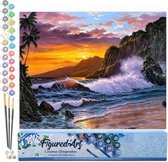 Figured'Art Schilderen op Nummer Volwassenen canvas Klif en golven - Handwerk acrylverf Kit DIY Compleet - 40x50cm zonder frame