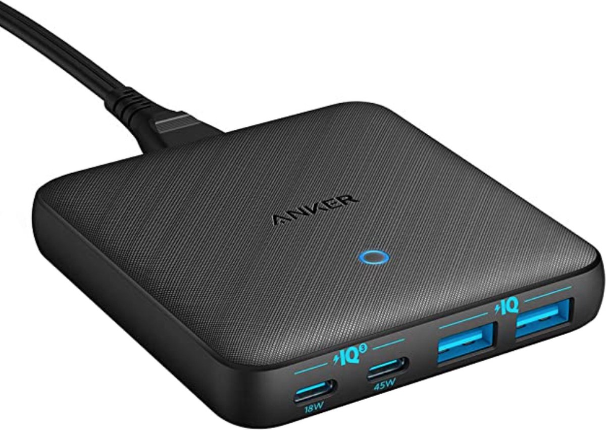 Anker PowerPort Atom III Desk Charger - 65W Slim USB Charger - 2 USB-C & 2 USB-A Poorten - Compact Ontwerp - PowerIQ 3.0 Technologie - Zwart