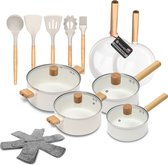 Rochester Set de Casseroles 18 pièces avec Couvercles - Ensemble de Casseroles, Poêles et Casseroles à Poignée sans PFAS - Set de Poêles - Set de Casseroles - Induction - Aluminium - Beige