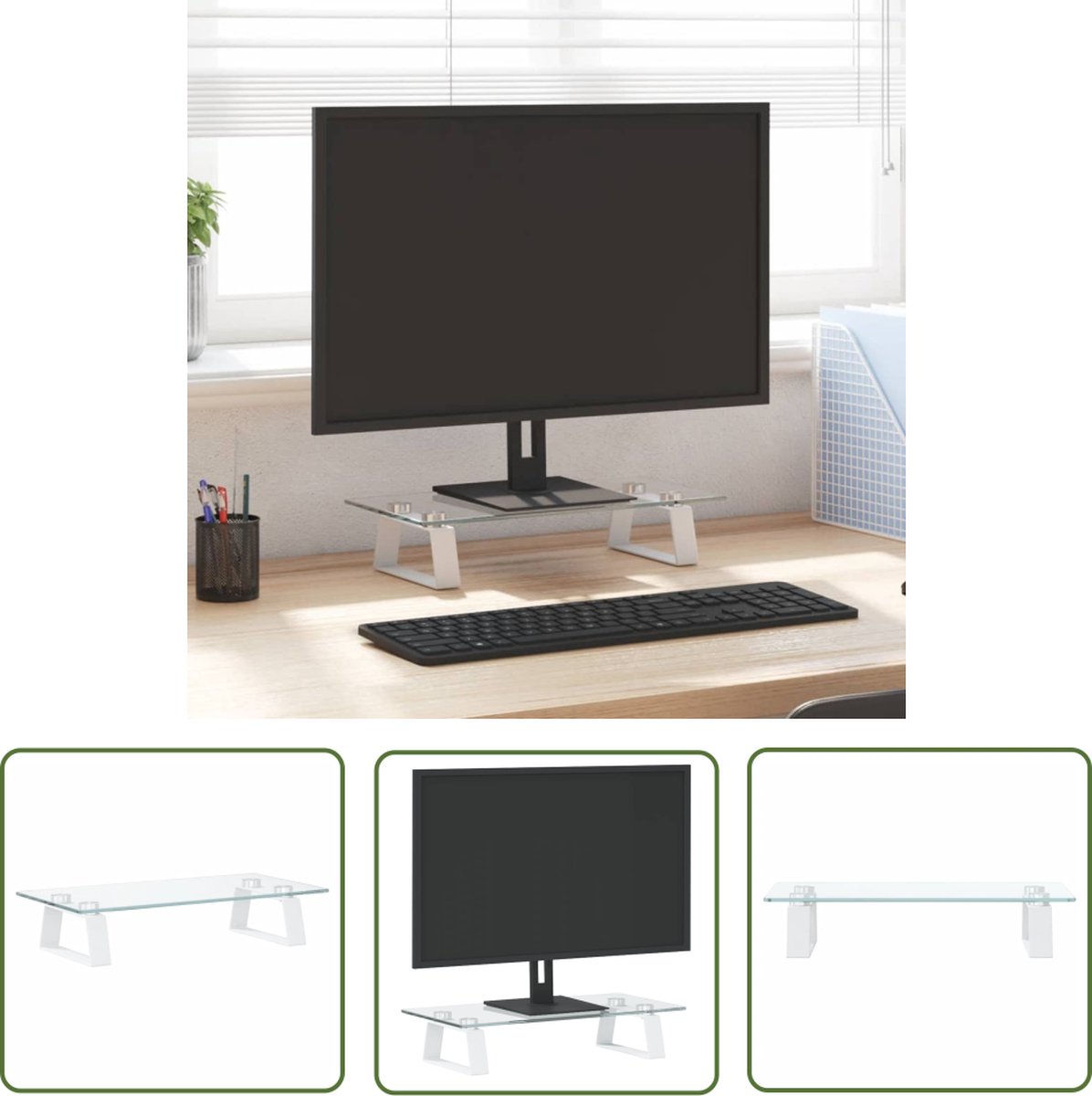 vidaXL Laptop Stand - Monitorstandaard - Monitorstandaard 40x20x8 cm gehard glas en metaal wit - Pc Stand - Bureaustandaard - Monitor Verhoger