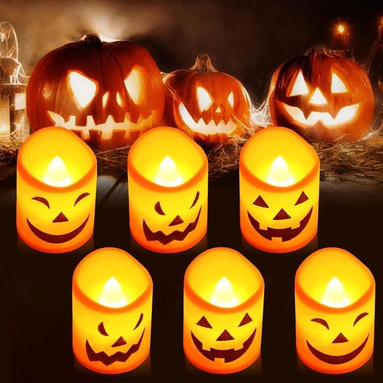 LED confortable - Bougies Bougies piliers sans flamme - Lanterne décorative d’Halloween - vraie cire - bougie chauffe-plat de jardin d’horreur - bougies effrayantes
