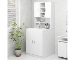 Wasmachinekast - Badkamerkast Organizer - Opbergen - Houten Constructie - 705 x 255 x 90 cm - Wit