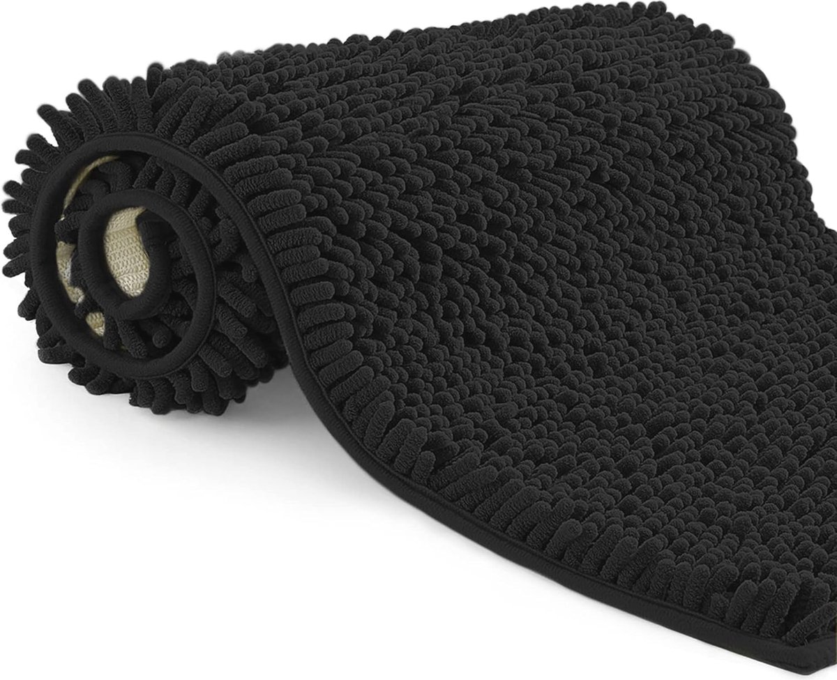 Antislip Badmat voor Douche en Bad - 70x120cm Zacht en Langharig in Zwart
