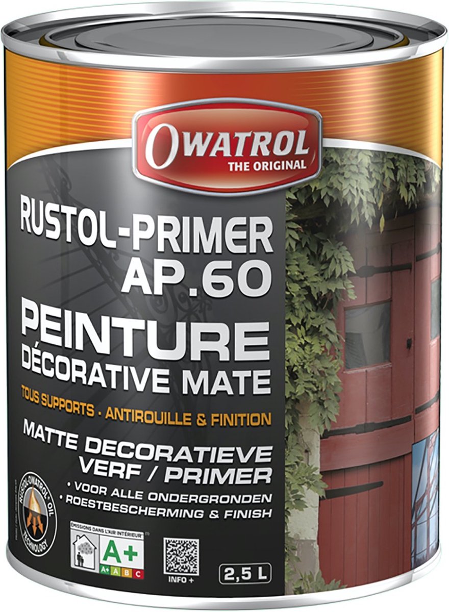 Rustol Primer AP.60 - Gepigmenteerde roestwerende matte grondlaag - Owatrol - 0,75 L Zwart