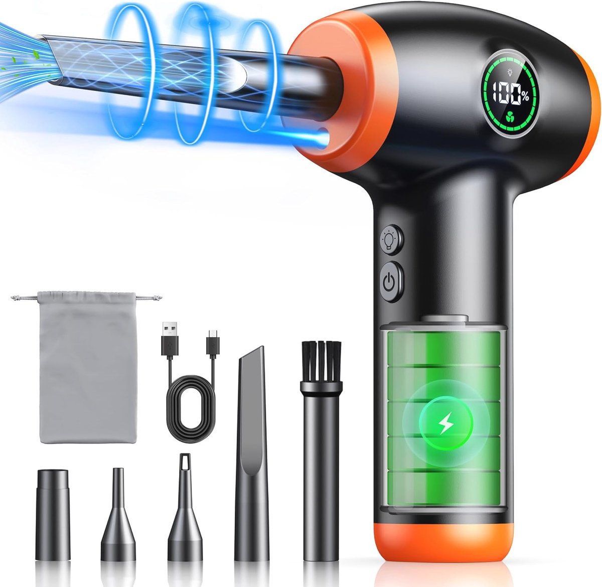 Elektrische Luchtduster met LED-display - 90.000 omw/min, 3 Snelheden, Voor PC, Camera en Auto