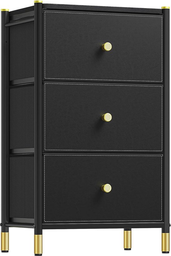 YITAHOME Ladekast Met 5 Laden, Stoffen Dressoirs Gemakkelijk Trekhandvat Stevig Stalen Frame Opbergladen Voor Slaapkamer Kinderkamer Kast Kleding Zwart Grijs 1749348017
