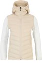 Damesjas van Peak Performance in zandkleur en off-white. Het gewatteerde voorpand heeft een ritssluiting en de mouwen zijn van off-white materiaal.