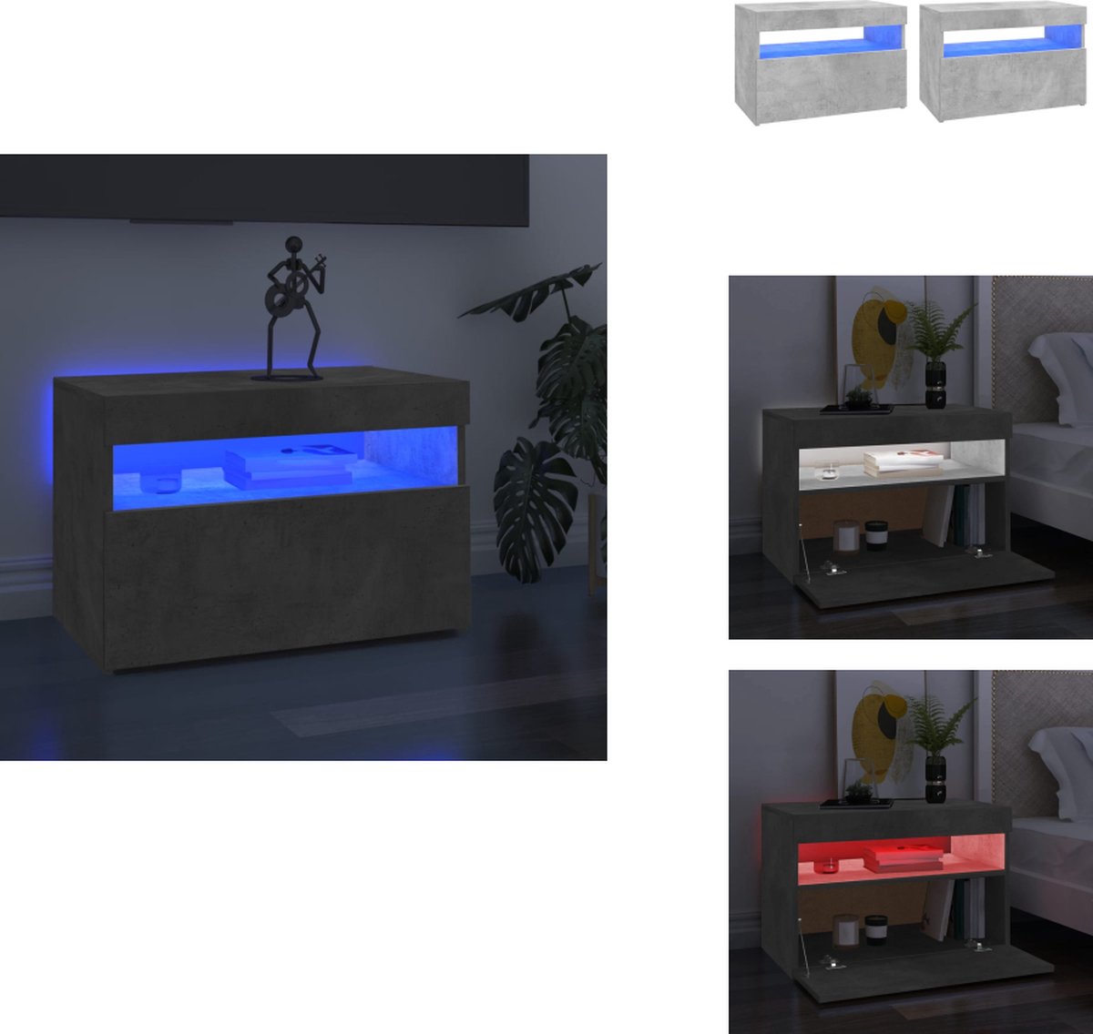 vidaXL Tv-kast - Tv-kasten - Televisiekast - Televisiekasten - Tv-meubelen 2 st met LED-verlichting 60x35x40 cm betongrijs