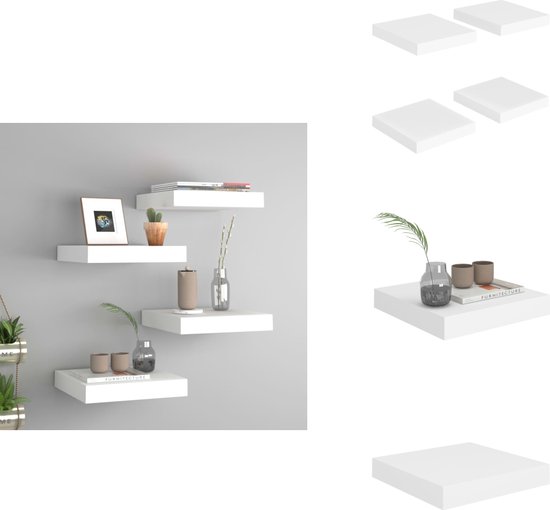 vidaXL Étagères murales Trendy - Set de 4 - MDF - Métal - 23x23,5x3,8 cm - Wit - Support mural