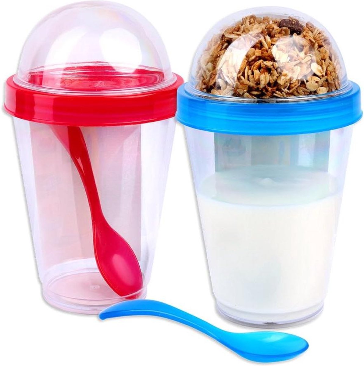 Muesli beker 2 stuks yoghurtbekers voor Muesli-to-Go - 4 verschillende kleuren - incl. lepel - Graanschaal - Yoghurtbeker - Muesli-beker