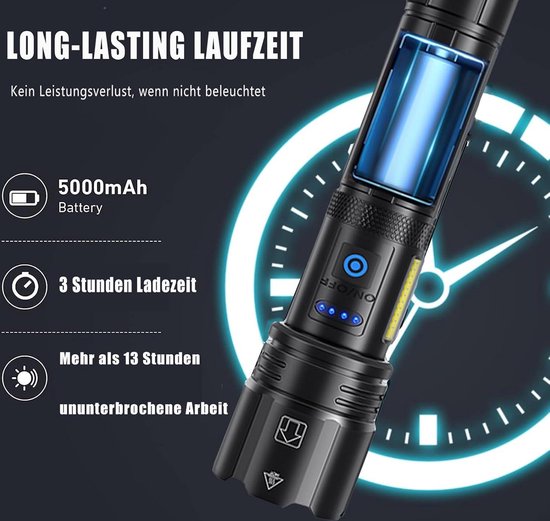 WUBEN L3 Taschenlampe LED Aufladbar, 3000 Lumen Extrem Hell Akku Taschenlampe, Dual-Wege USB C Aufladbar 7 Modus, IP68 Handlampen für taktische/Outdoor/Hund spazieren, Werkzeug Geschenke für Männer