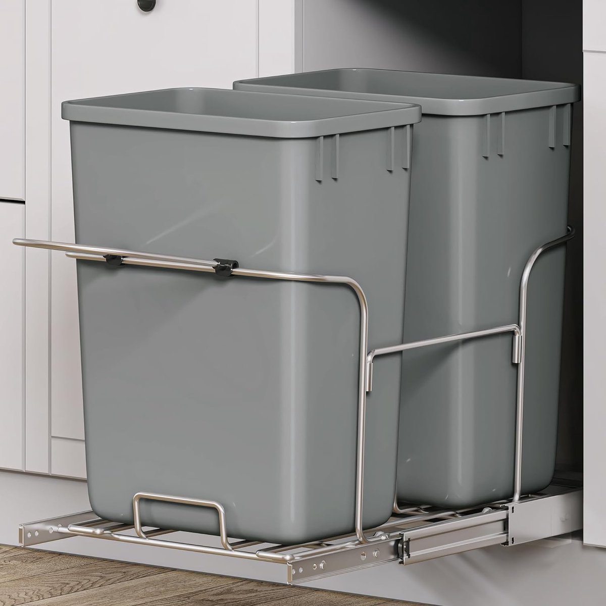Goodivery ® Keuken Afvalbak met Twee Compartimenten en Uittrekbare Rails, 30L x 2, Grijs