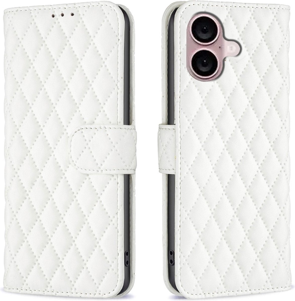 BINFEN Hoesje - Geschikt voor iPhone 16 Hoesje - BINFEN Rhombus Book Case - Wit
