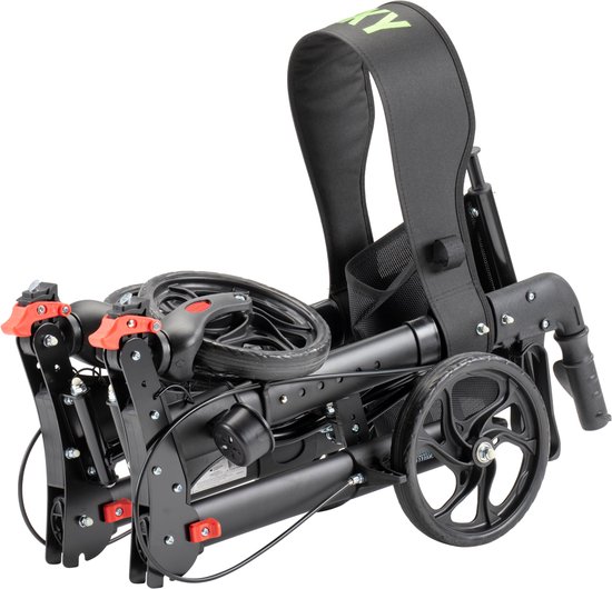 Sky - Lichtgewicht rollator - Zwart - Dubbel opvouwbaar - Met stokhouder, tas en rugband