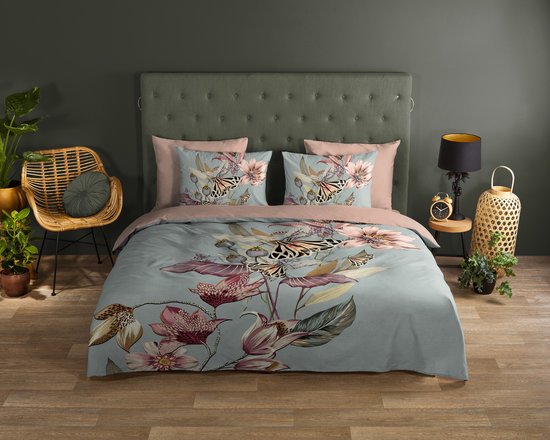 Good Morning dekbedovertrek bloemen en vlinders - Lits jumeaux 240x200/220 cm - Multi - 100% Katoen renforce van Merkloos — afbeelding 2