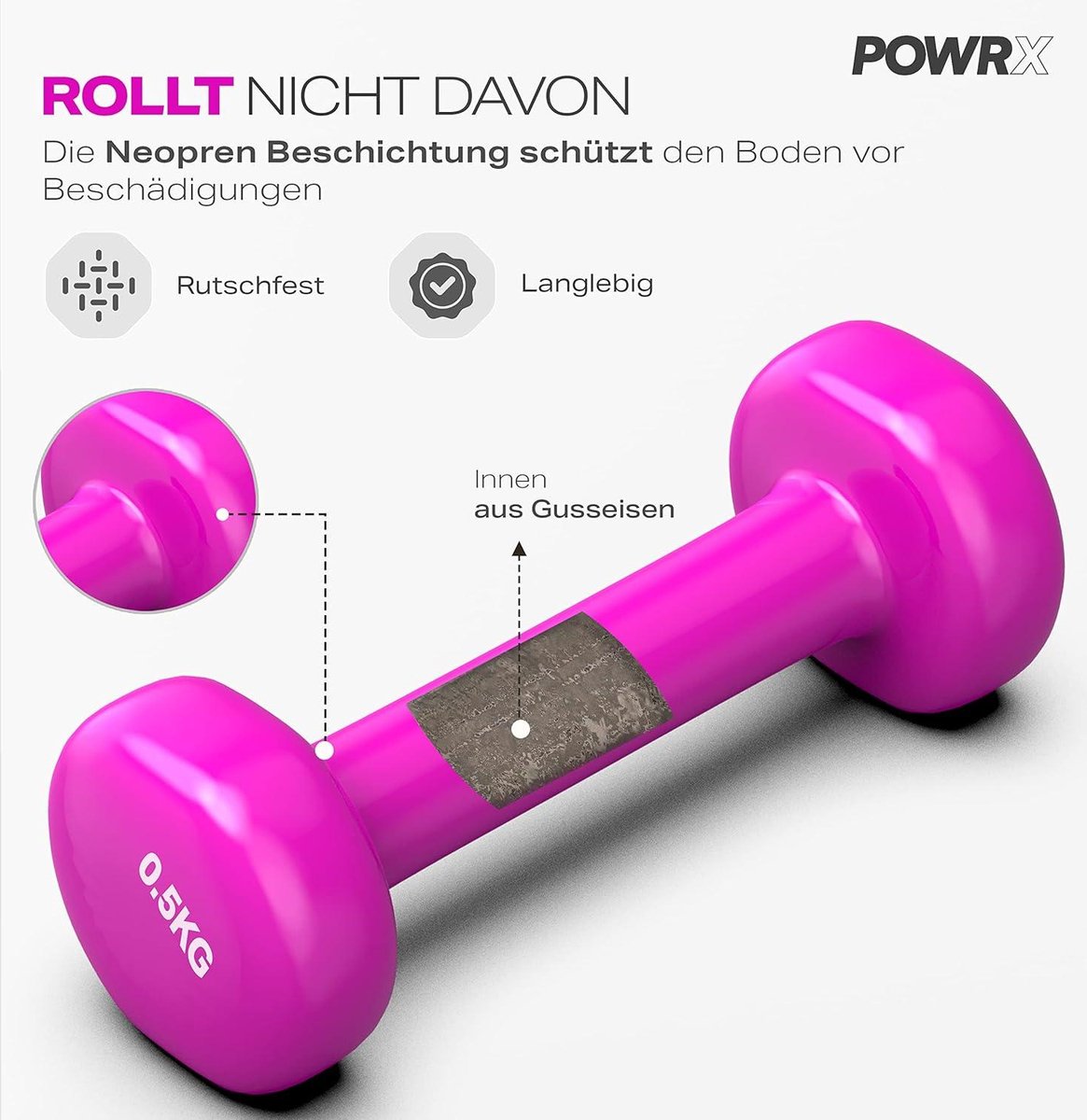 Vinyl Dumbbells Halter set voor fitness en gymnastiek - Aerobic Pilates 05 kg - 10 kg gewichten voor mannen en vrouwen - Home gym set voor thuis of in het sport studio - Dumbbell set in verschillende kleuren – foto 4