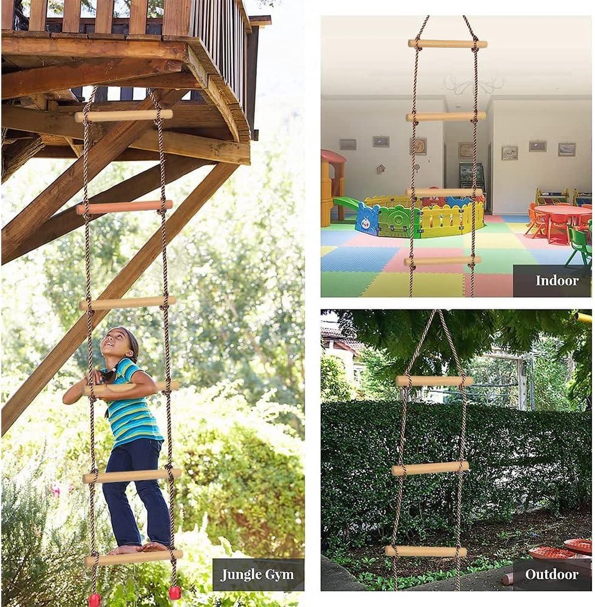 Trapezoïde met matjes vast vastmaken in de ringen. Leuke schommel voor