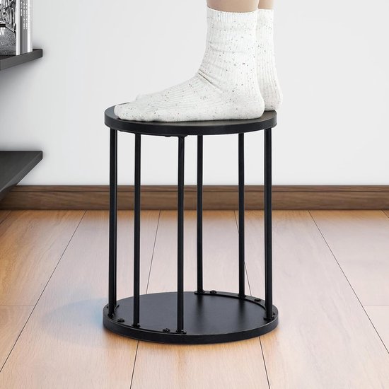 HDANI Kleine ronde houten opstapkruk voor kinderen en volwassenen, 300 lbs draagvermogen, antislip kleine kruk voor plantenstandaard, keuken, badkamer en slaapkamer, zwart